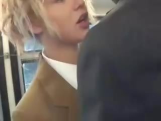 Blonde feature suck asian buddies johnson on the bus