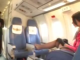 Fascinating stewardess sucking putz before cunnilingus